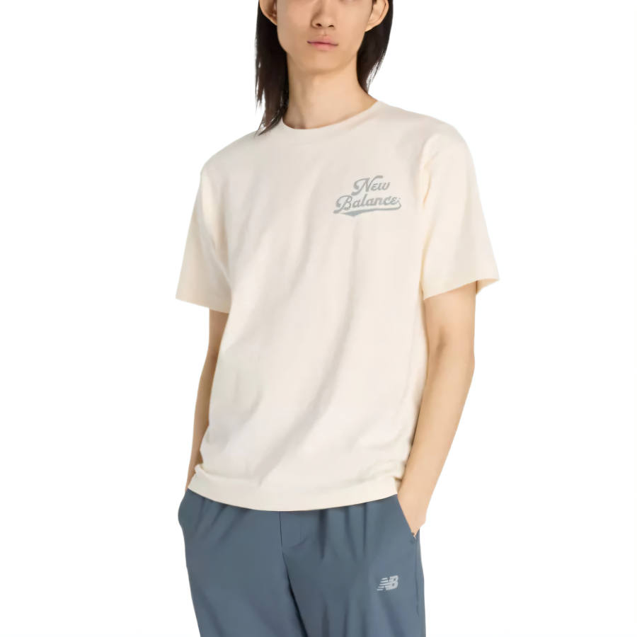 New Balance New Balance T Shirts Men's White Crew Neck Moderate Straight Fit