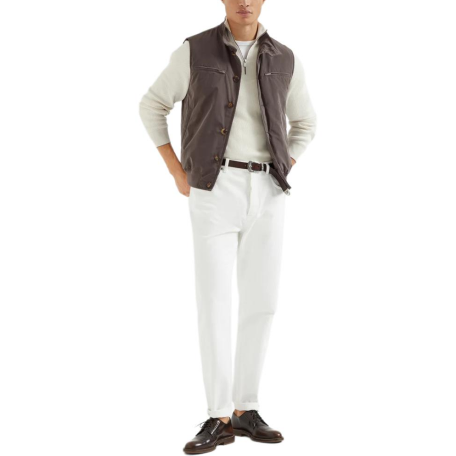 Brunello Cucinelli Vests Men's Coffee Stand Collar Moderate Other