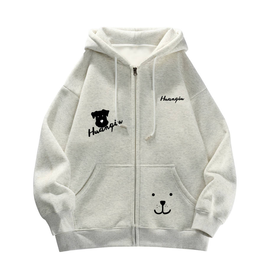 HUANQIU Sweatshirts Unisex Hooded Moderate Cardigan