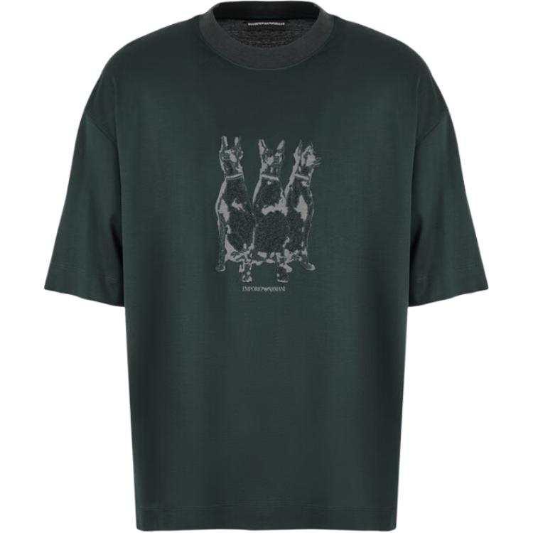 EMPORIO ARMANI T Shirts Men's Dark Green Crew Neck Moderate Straight Fit