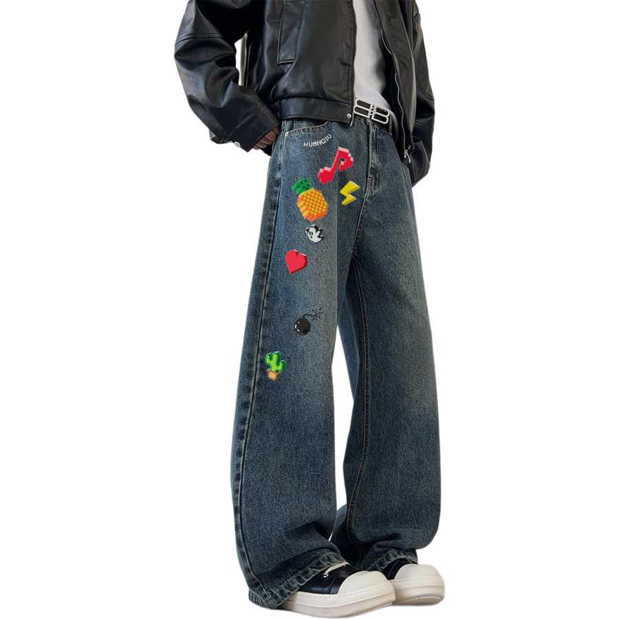 HUANQIU Jeans Unisex Moderate Straight Fit Pants