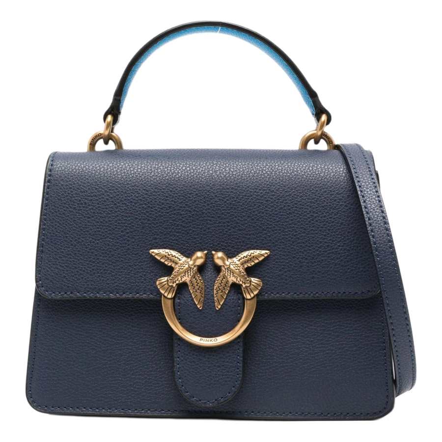 PINKO Grained Calfskin One Shoulder Handbag Small Women's Blue