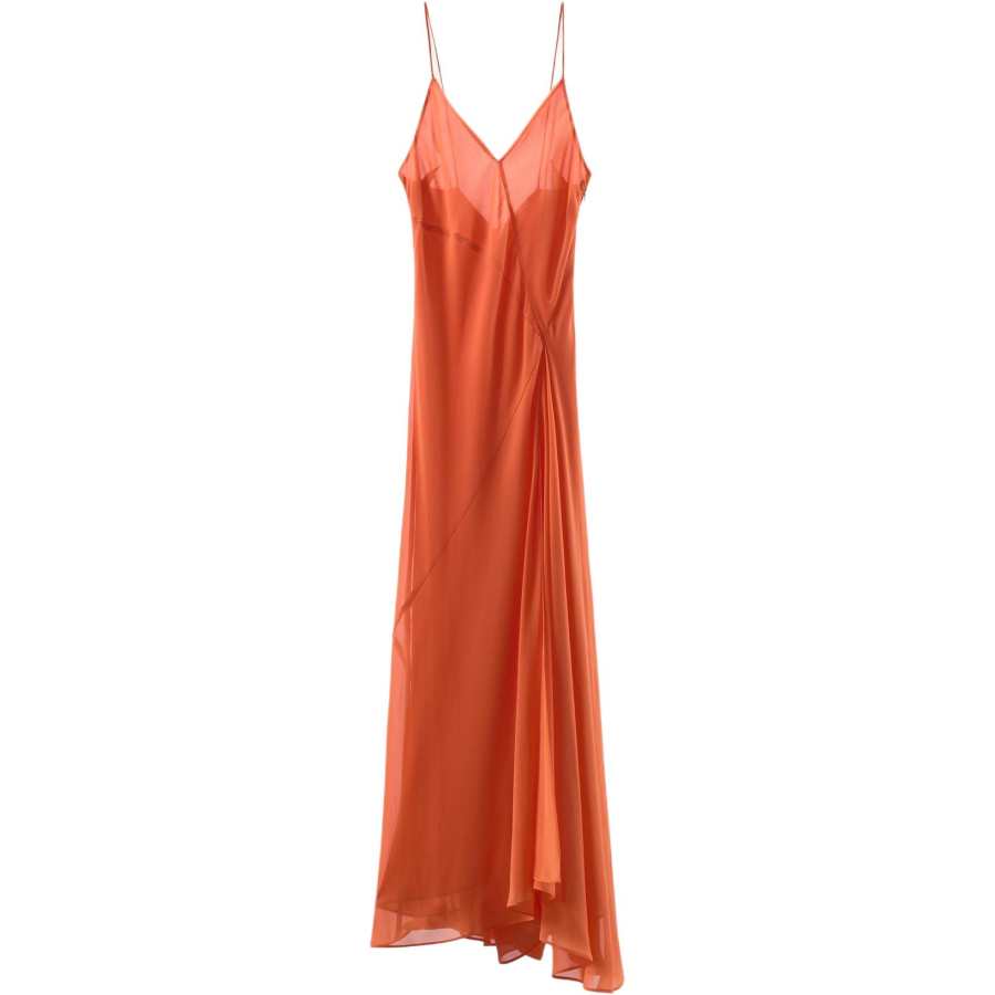 ZARA Slip Dresses Women's Orange V Neck Moderate