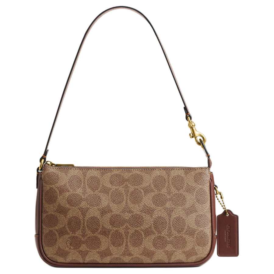 COACH Plaza Artificial Leather With Cow Leather Handbag, Shoulder Bag Small Women's Brown Yellow