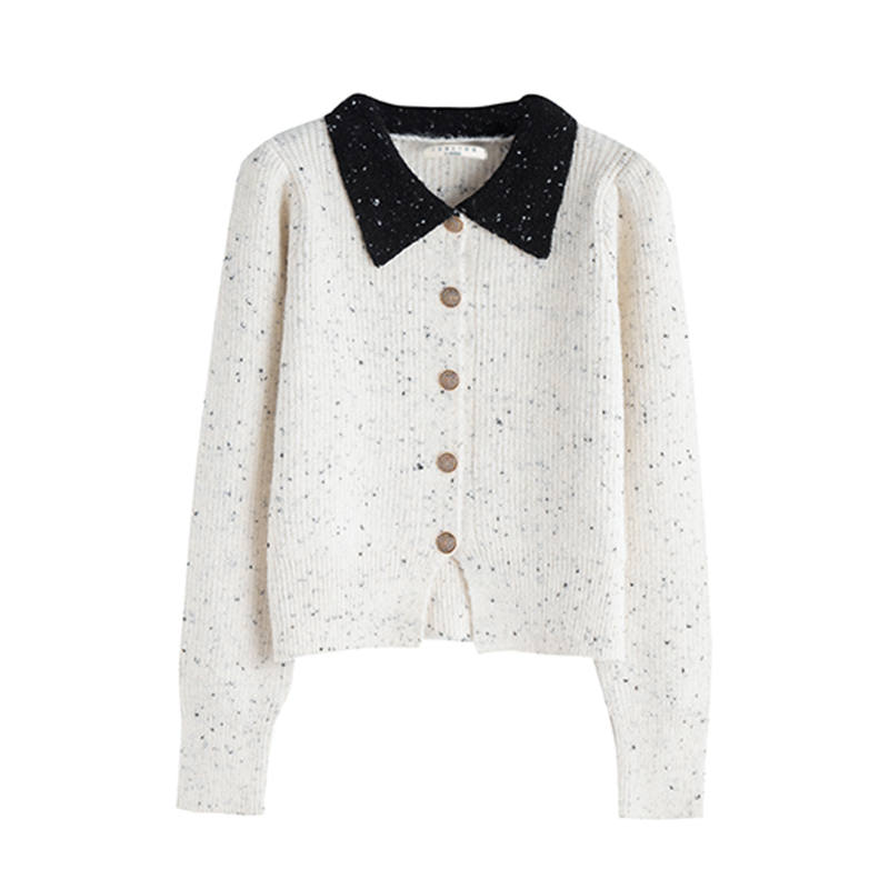 Tonlion Knitwear Women's Beige Apricot Lapel Moderate Cardigan