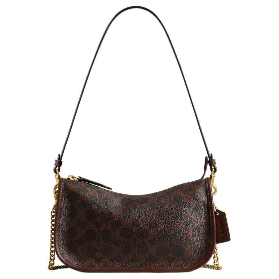 COACH Waverly Artificial Leather With Cow Leather Crossbody Bag, Shoulder Bag Medium Women's Maple Brown