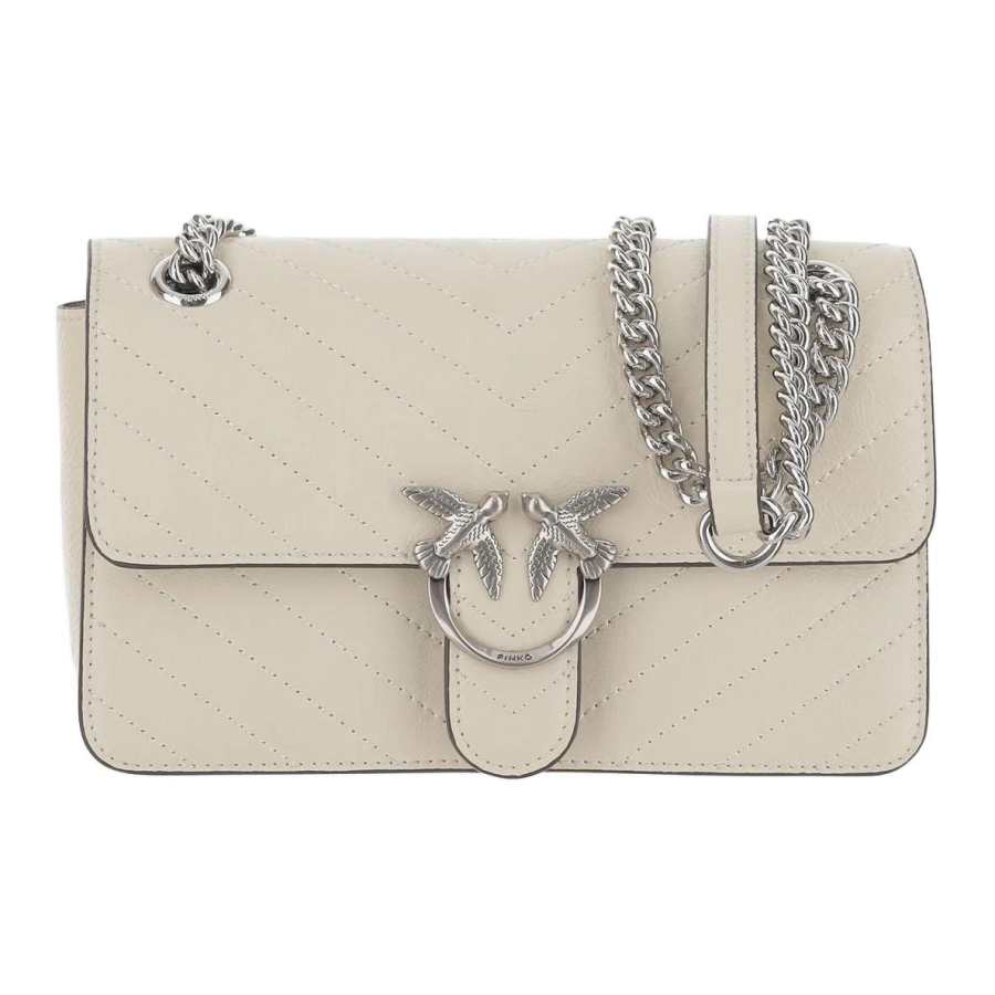 PINKO LOVE Calfskin Crossbody Bag, Shoulder Bag Mini Women's Cream White