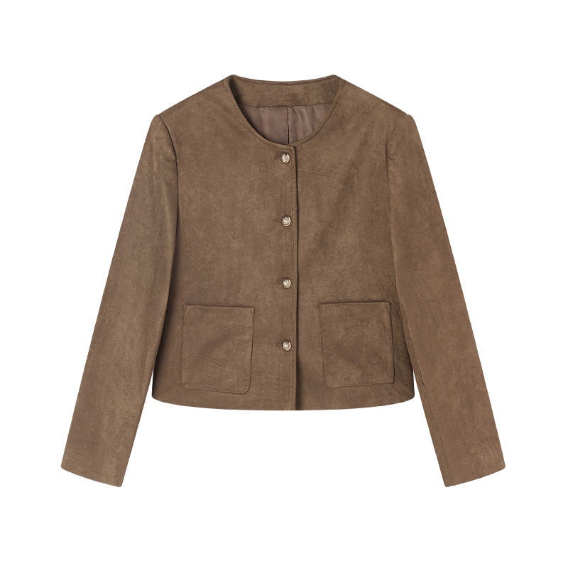 XIANGYING Cropped Coats Women's Crew Neck Moderate