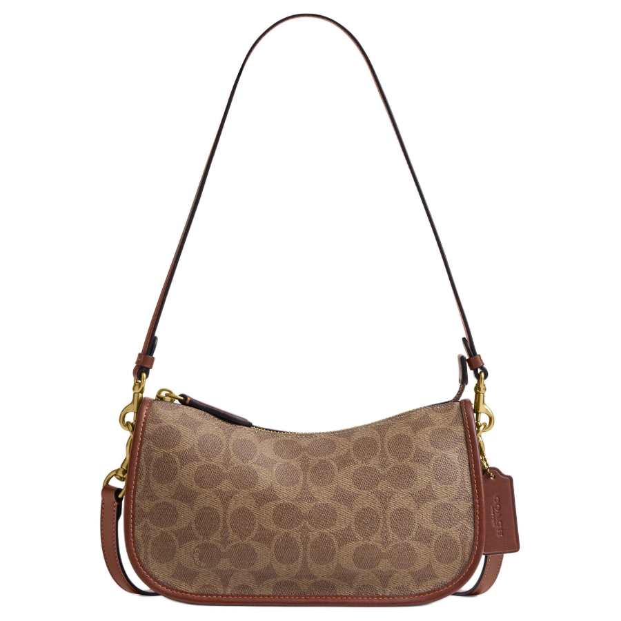 COACH Waverly Artificial Leather With Cow Leather Crossbody Bag, Shoulder Bag Medium Women's Brown Yellow