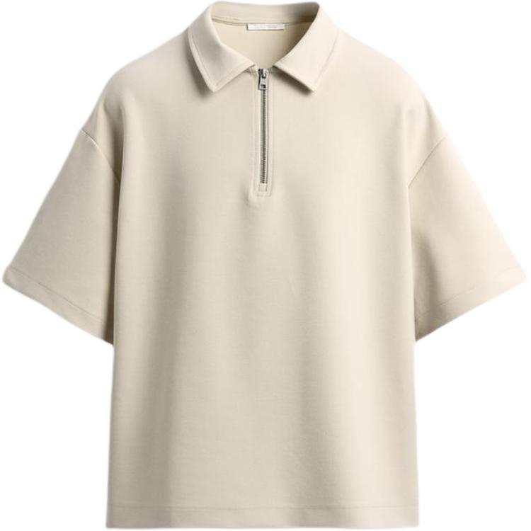 ZARA Polo Shirts Men's Beige Lapel Moderate Straight Fit