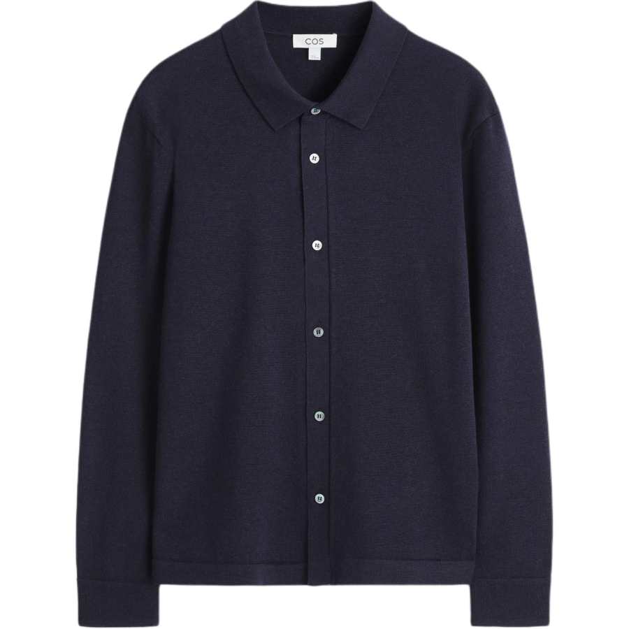 COS Knitwear Men's Navy Blue Lapel Moderate Cardigan