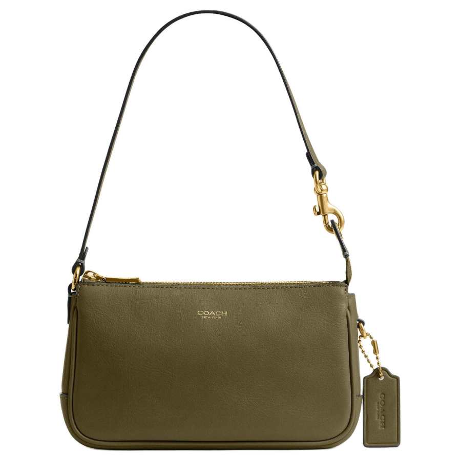 COACH Plaza Cow Leather Handheld Shoulder Bag Small Women's Olive Green