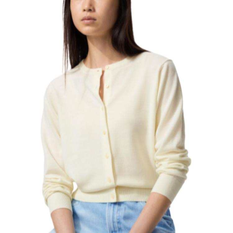 UNIQLO Sweaters Women's White Crew Neck Moderate Cardigan