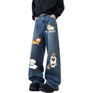 HUANQIU Jeans Unisex Moderate Straight Fit Pants