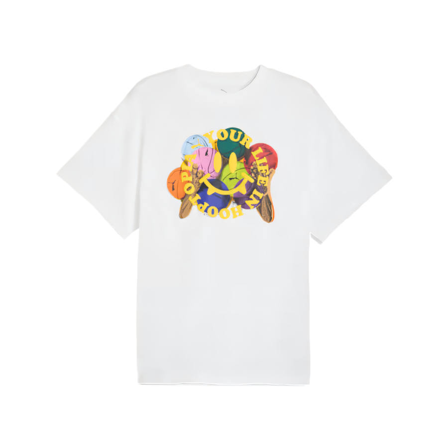 PUMA T Shirts Men's White Crew Neck Moderate Straight Fit