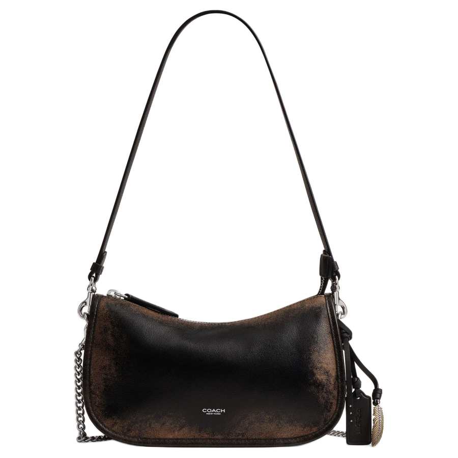 COACH Waverly Cow Leather Crossbody Bag, Shoulder Bag Medium Women's Black Brown