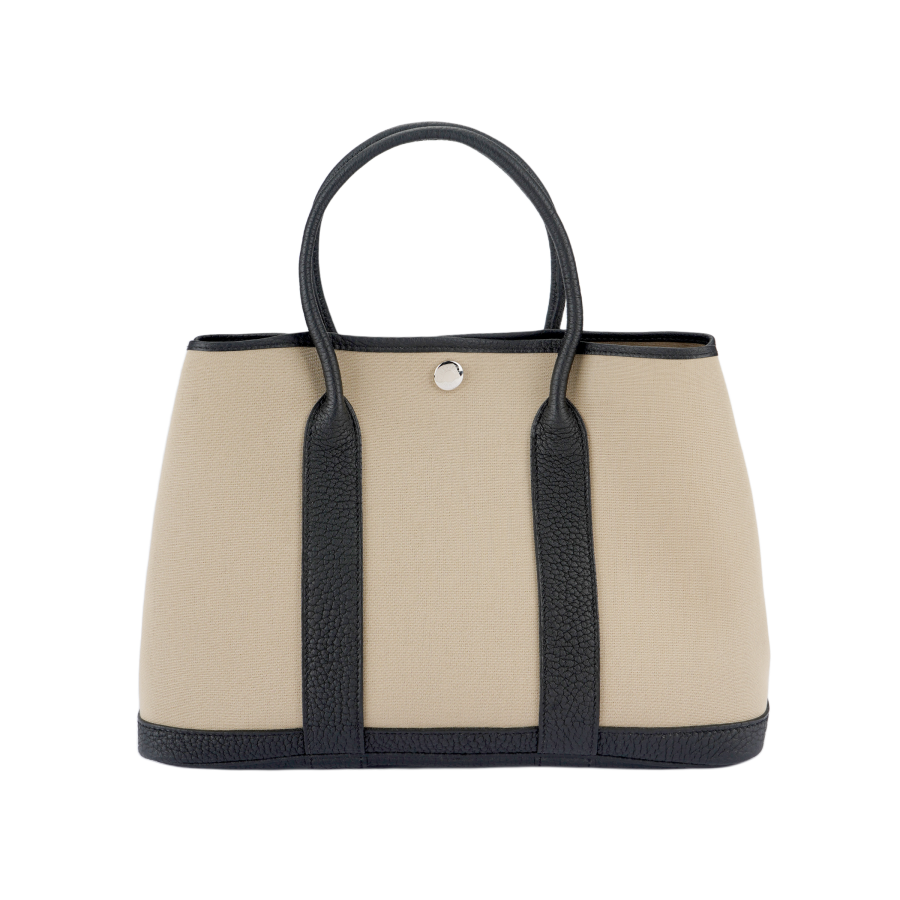 HERMES Garden Party Canvas And Negonda Calfskin Handbag 30 Women's Trench Coat/Black