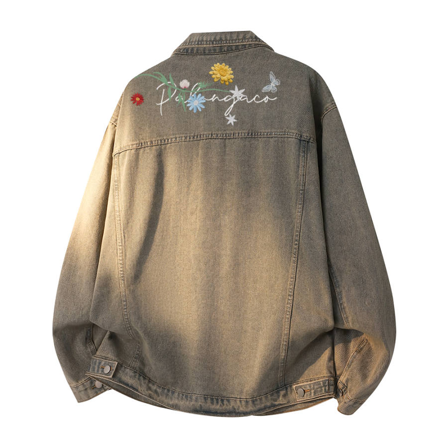 PAL ONGACO Denim Jackets Unisex Lapel Moderate Print