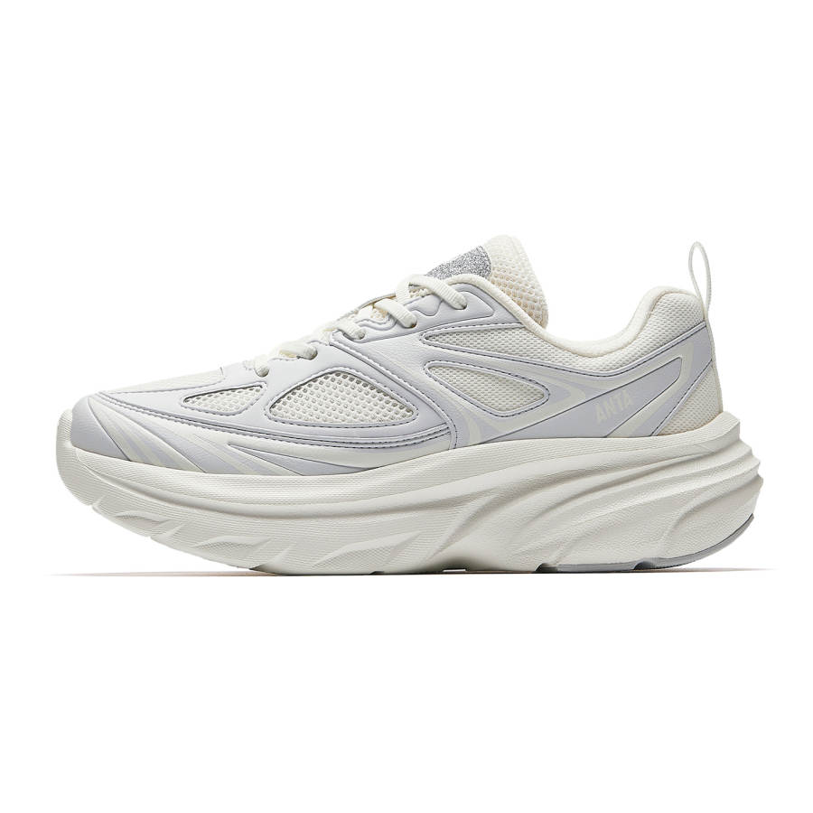 Anta Textile, Synthetic Leather Breathable And Slip Resistant Casual Fashion Trend Women's Ivory White/Sand Gray