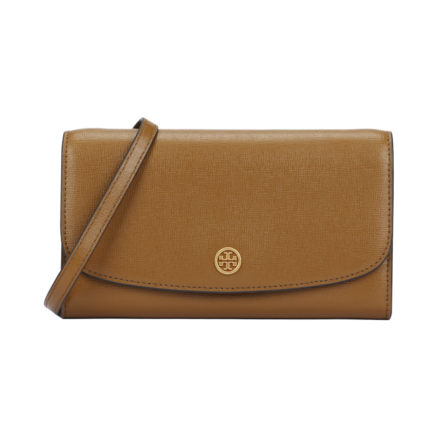 TORY BURCH Robinson Leather Wallet, Shoulder Bag, Crossbody Bag Women's Dark Brown