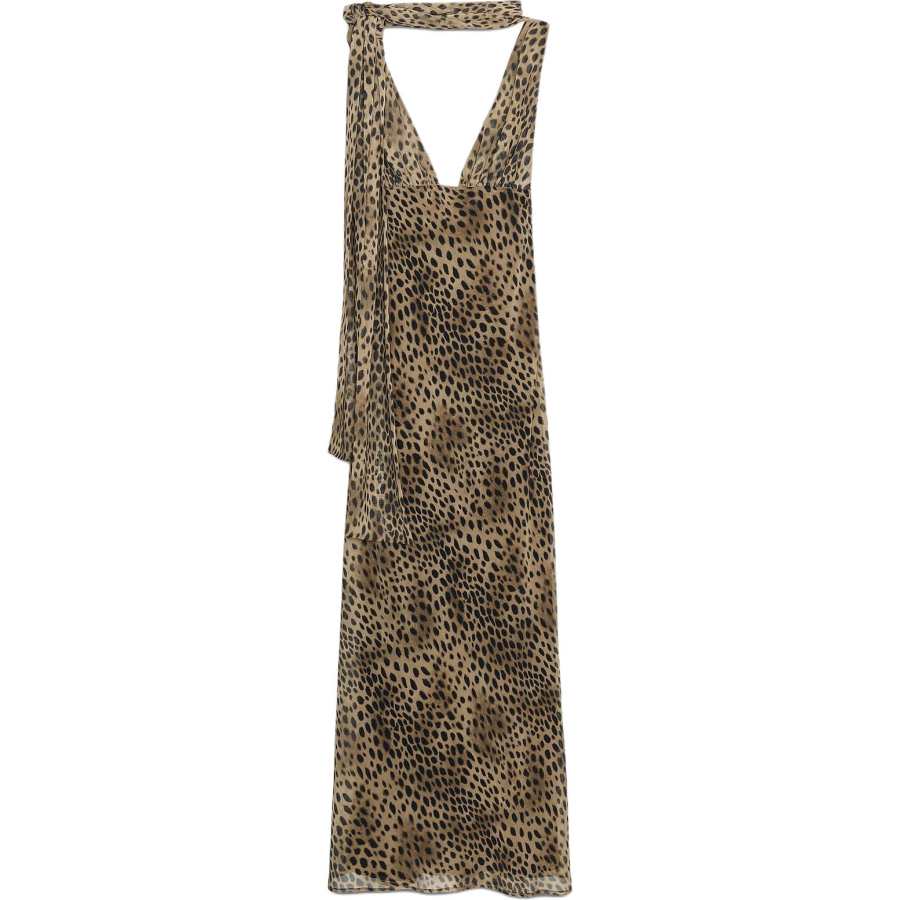 ZARA Sleeveless Dresses Women's Leopard Print V Neck Moderate Mid Length