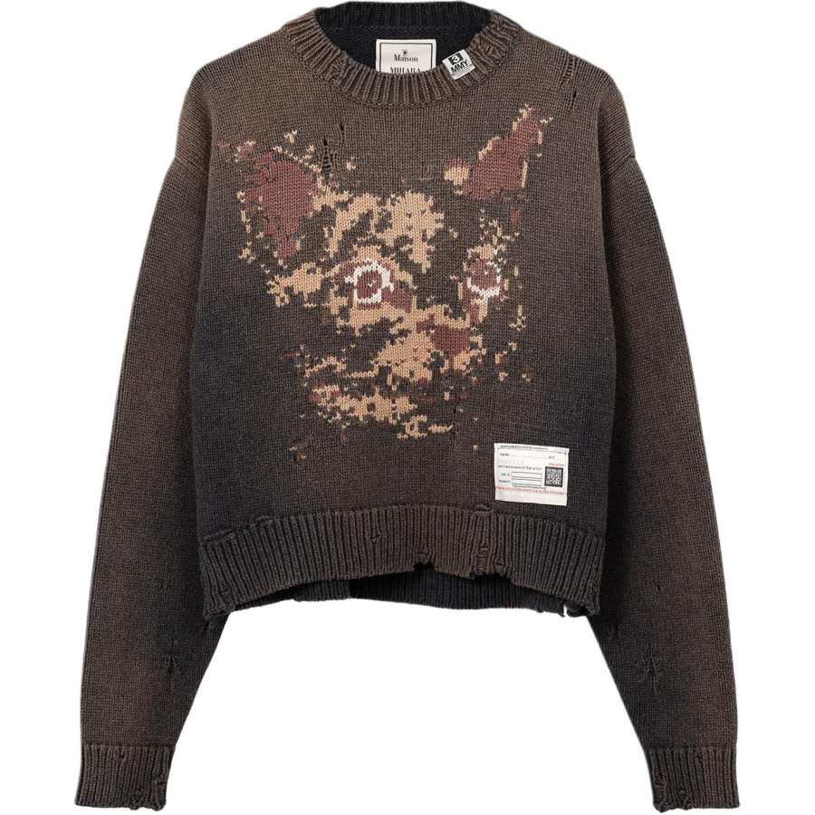 Maison Mihara Yasuhiro cat-face distressed knitted sweater