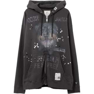 Maison Mihara Yasuhiro Animal Printed Embellished Distressed Zip-Up Hoodie