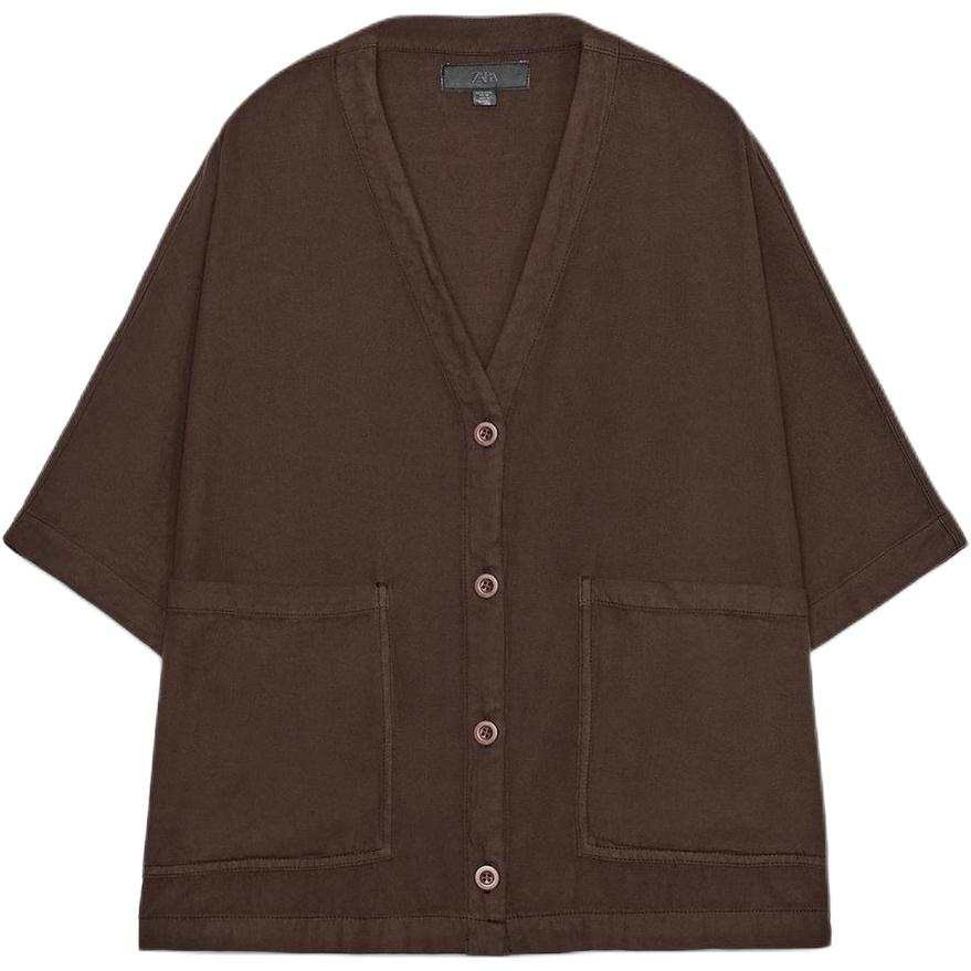 ZARA ZW Shirts Women's Brown V Neck Moderate