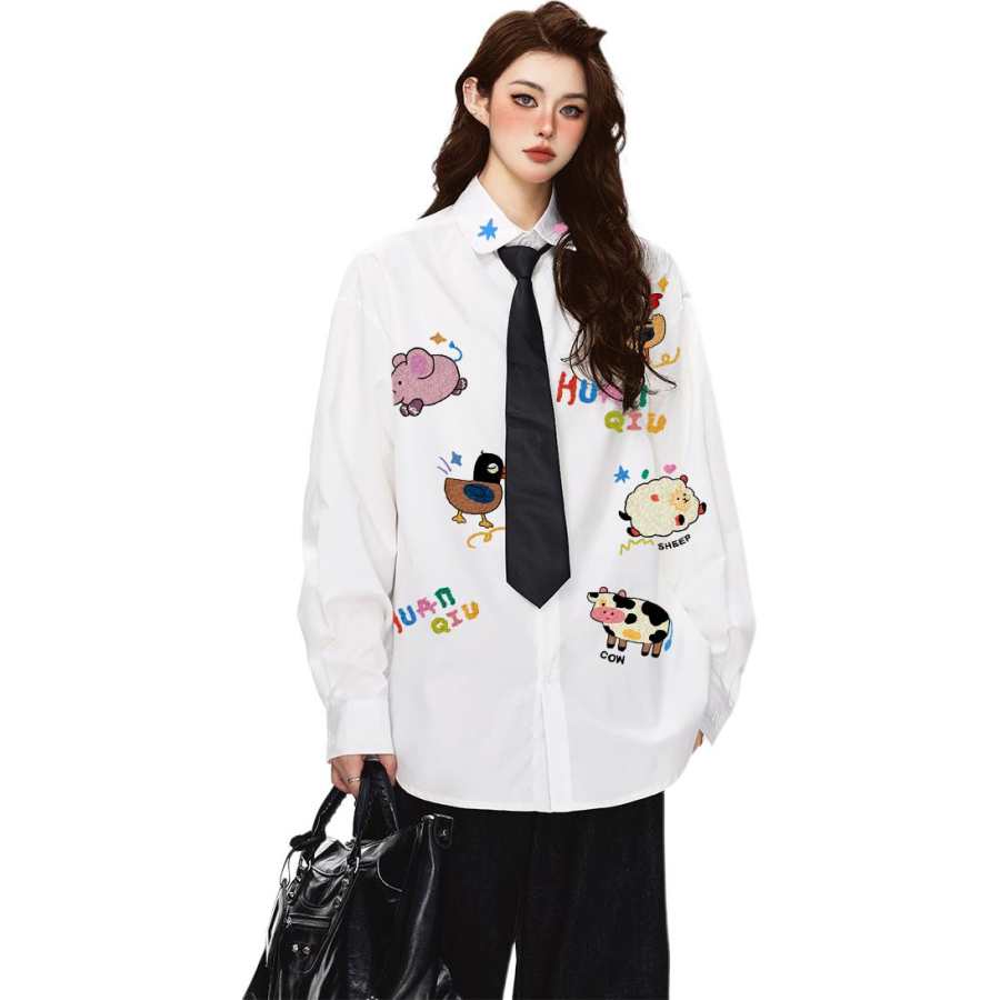 HUANQIU Shirts Unisex Lapel Moderate Shirt