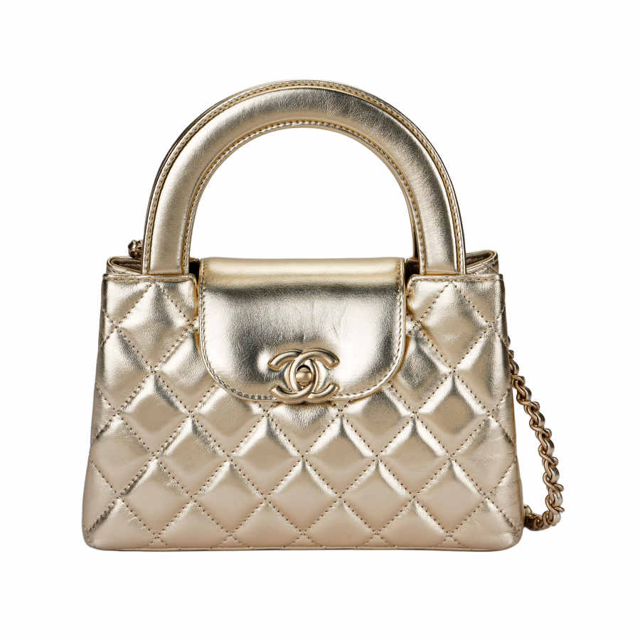 CHANEL Cow Leather Material Gold Tone Lock One Shoulder Handbag Women's Gold