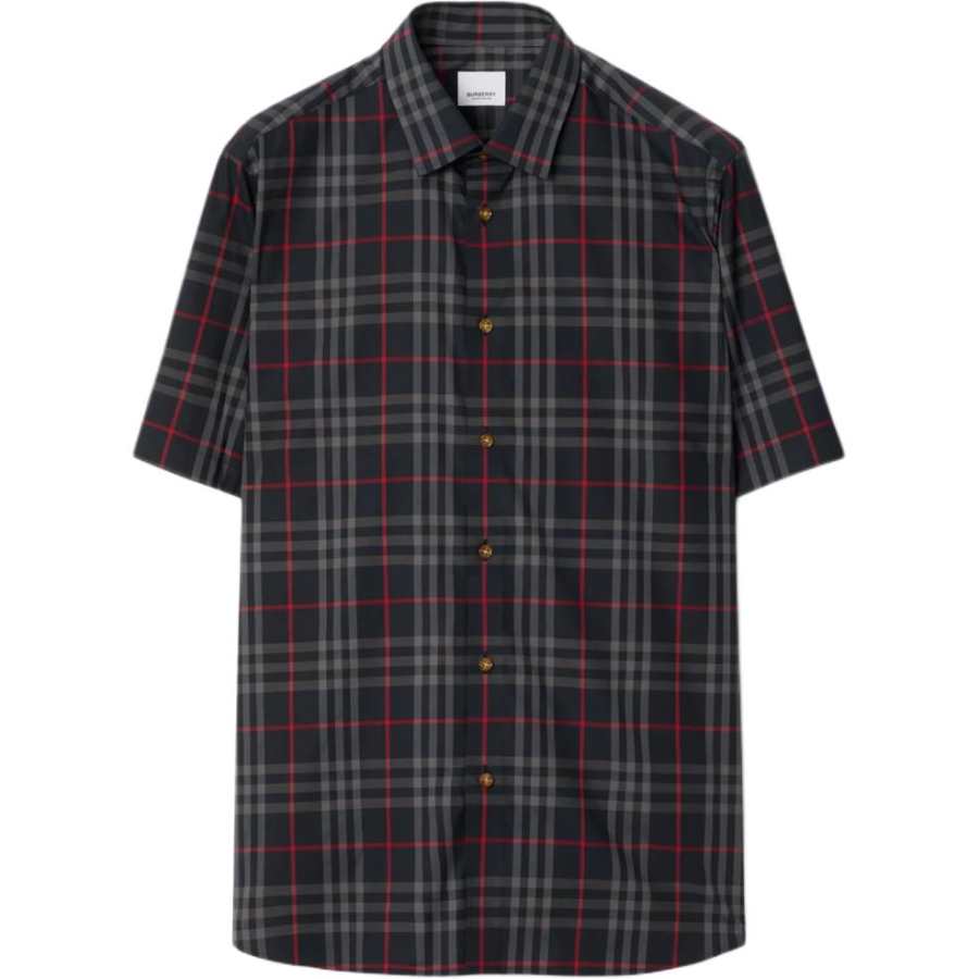 Burberry Shirts Men's Navy Blue Pointed Collar Moderate