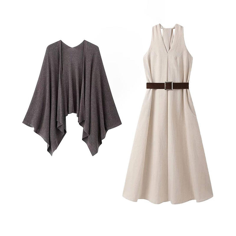 MARIE·COCO Two Piece Skirt Sets Women's Shawl+Dress V Neck Moderate Long
