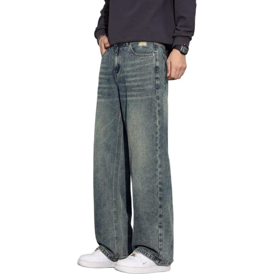 Tonlion Jeans Unisex Vintage Blue Moderate Straight Fit Pants