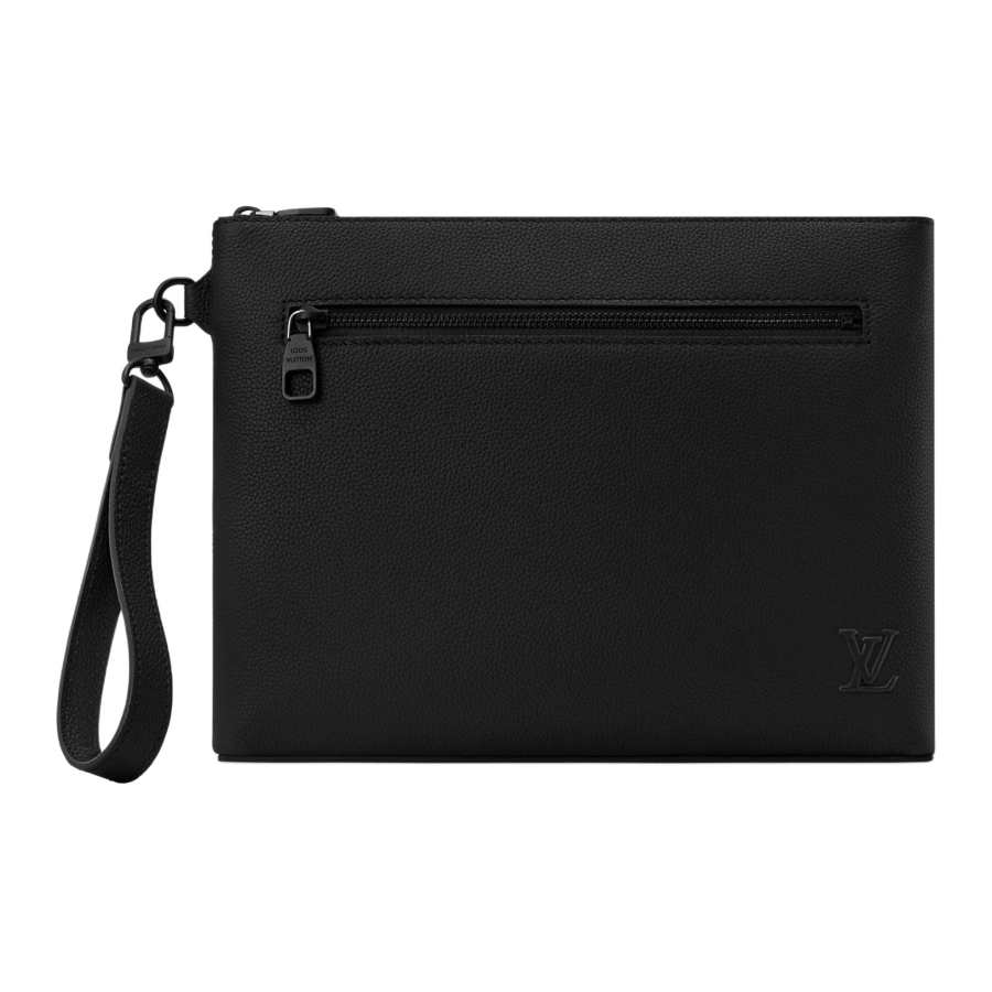 LOUIS VUITTON TAKEOFF Waxed Calfskin Clutch Men's Black