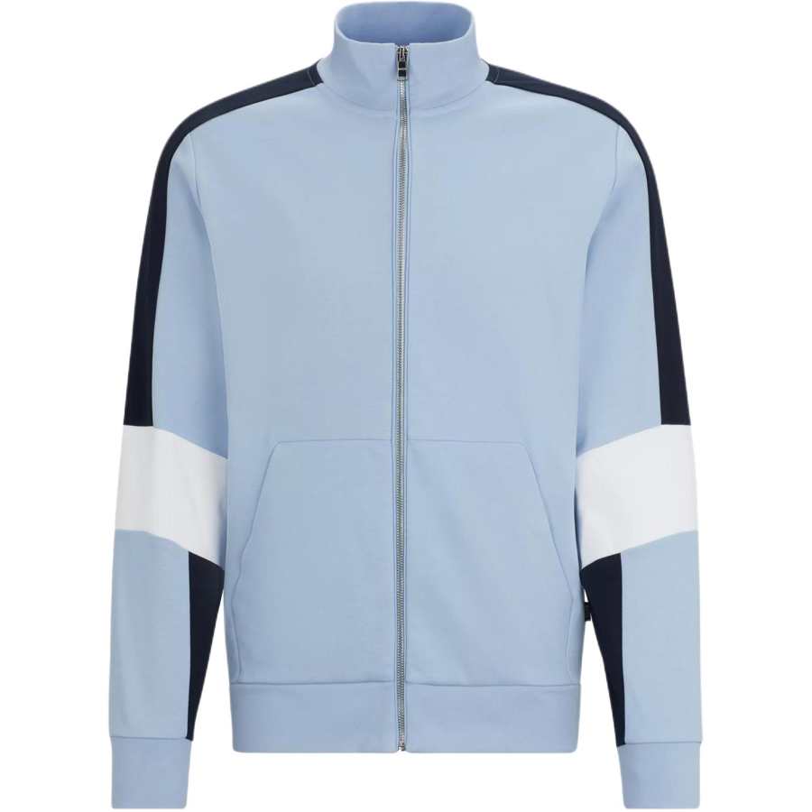 HUGO BOSS Cotton Blend Zip Up Sweatshirt With Colour Blocking Jackets & Coats Men's Light Blue