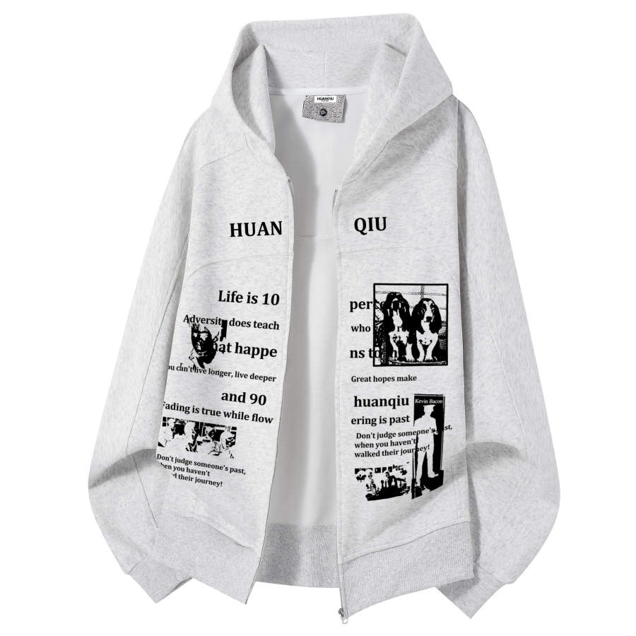 HUANQIU Sweatshirts Unisex Hooded Moderate Cardigan