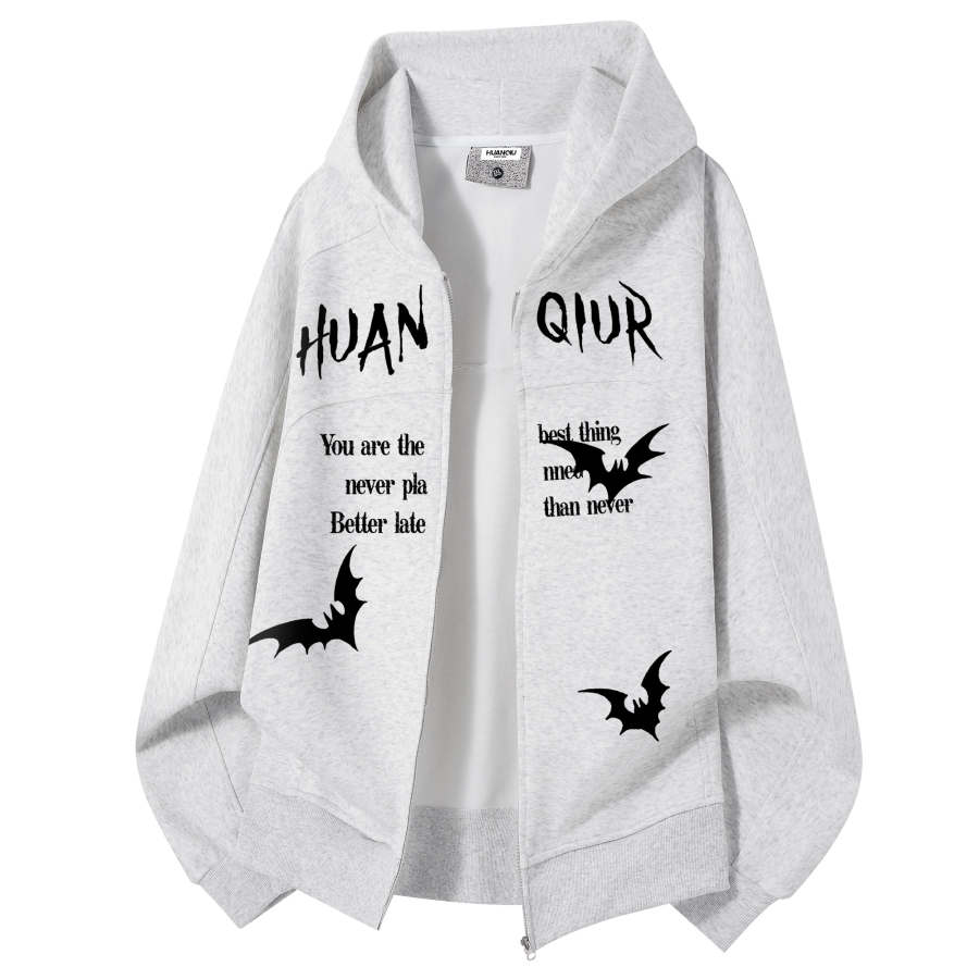 HUANQIU Sweatshirts Unisex Hooded Moderate Cardigan