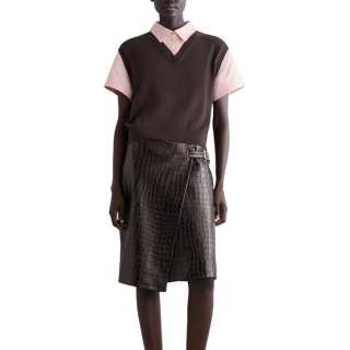 COS T Shirts Women's Dark Brown/Pink Lapel Moderate Mock Two Piece
