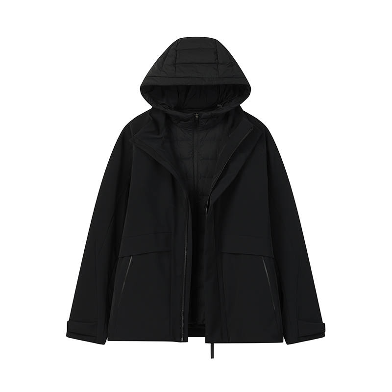 FILA Down Jackets Men's Jet Black Hooded Moderate 3 In 1 Down Jacket