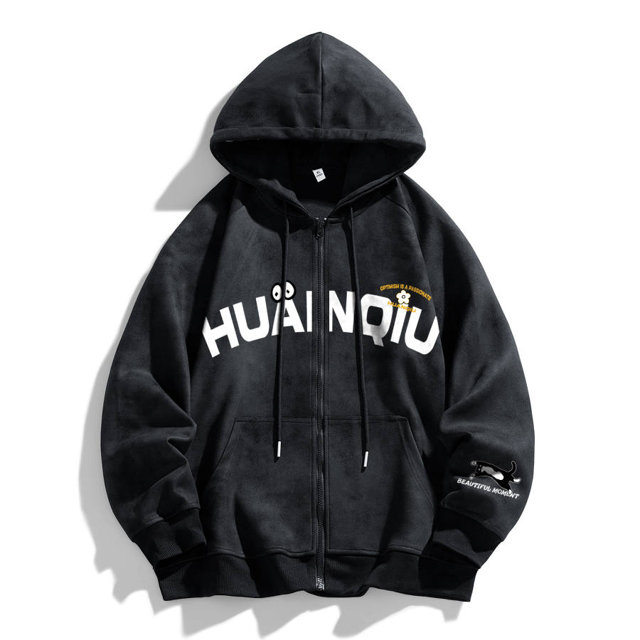 HUANQIU Sweatshirts Unisex Hooded Moderate Cardigan