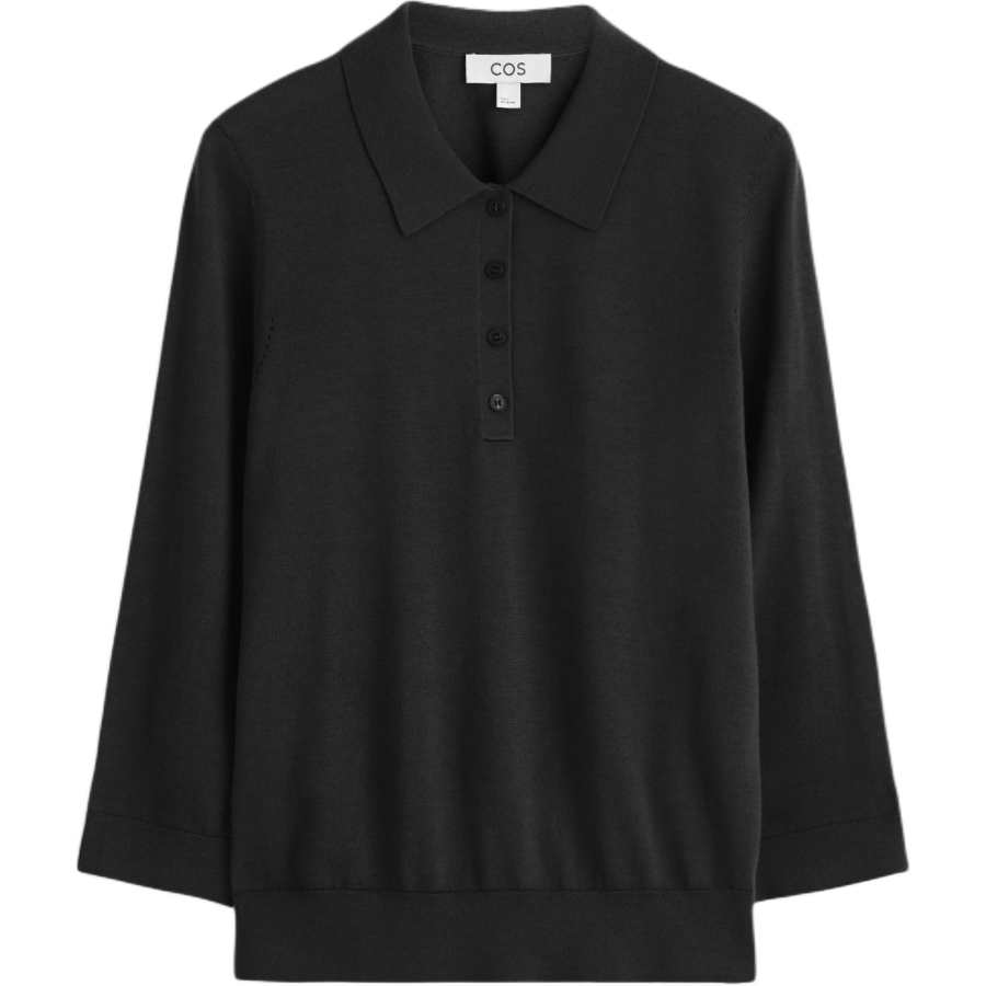 COS Polo Shirts Women's Black Polo Collar Moderate Straight Fit