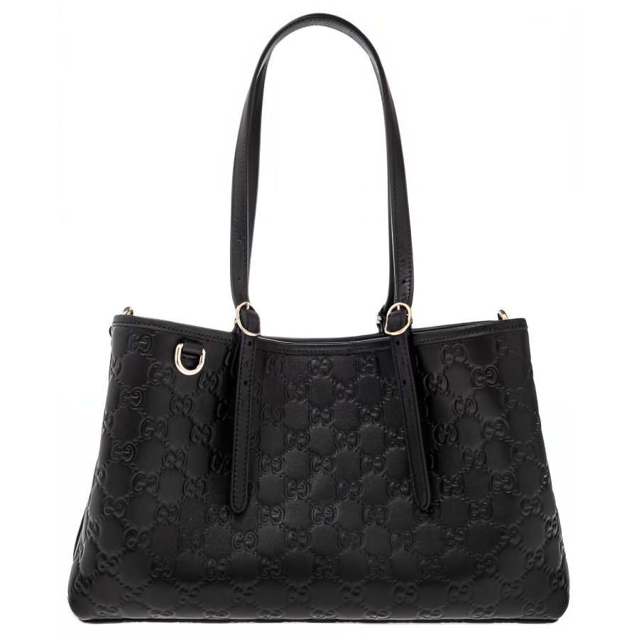 GUCCI GG Emblem Leather Shoulder Bag Unisex Black