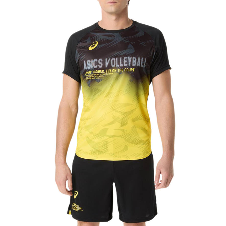 ASICS ASICS T Shirts Men's Performance Black/Bright Yellow Crew Neck