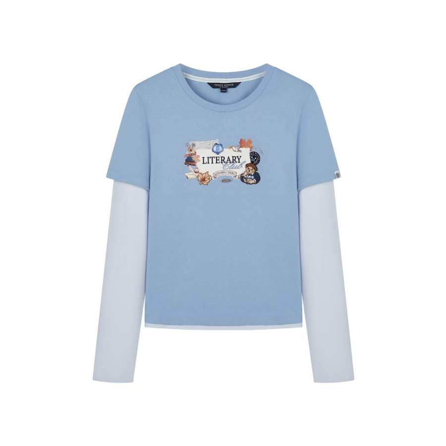 Teenie Weenie T Shirts Women's Blue Crew Neck Moderate Mock Two Piece
