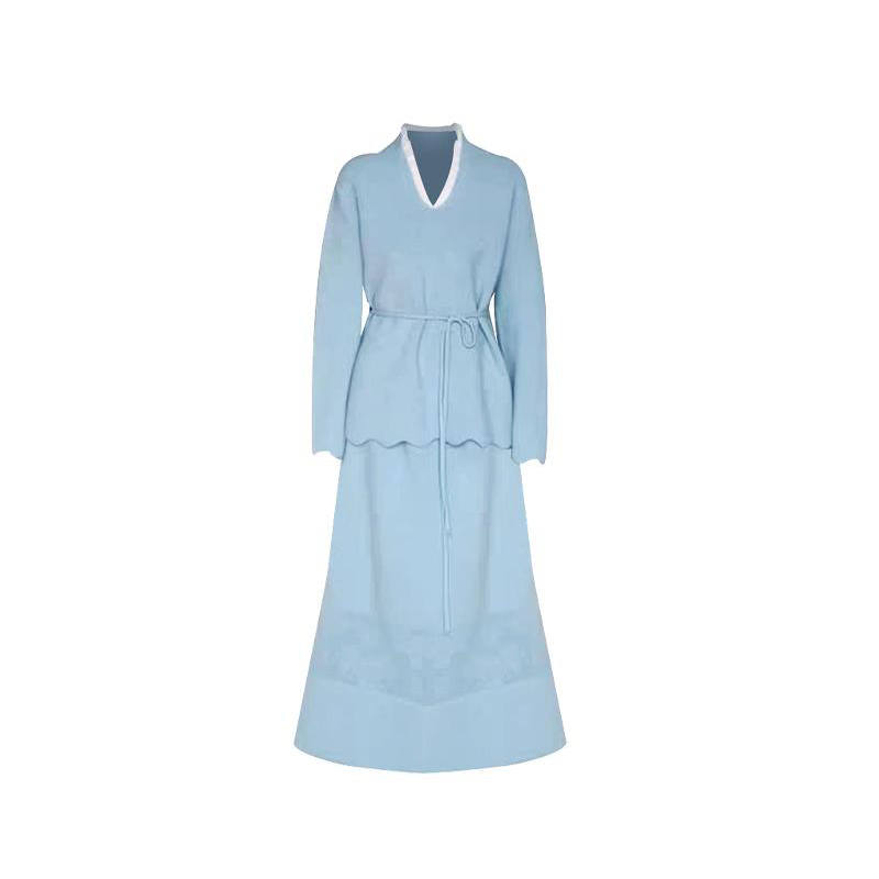MARIE·COCO Two Piece Skirt Sets Women's Top+Skirt V Neck Moderate Long