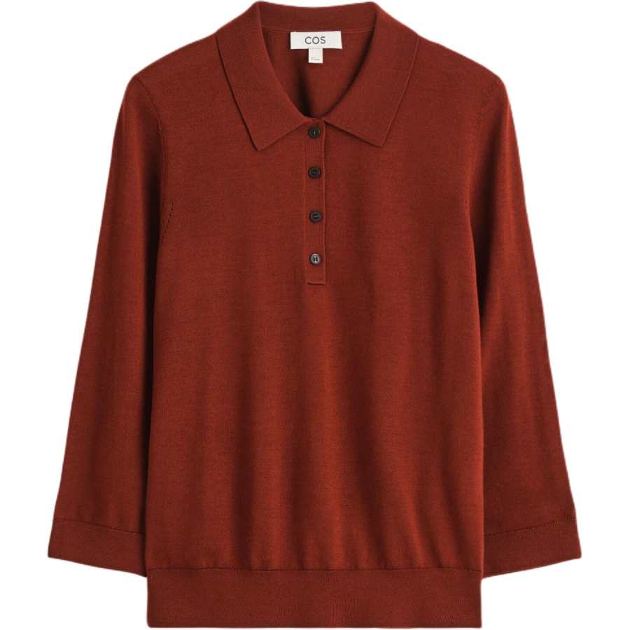 COS Polo Shirts Women's Rusty Red Polo Collar Moderate Straight Fit