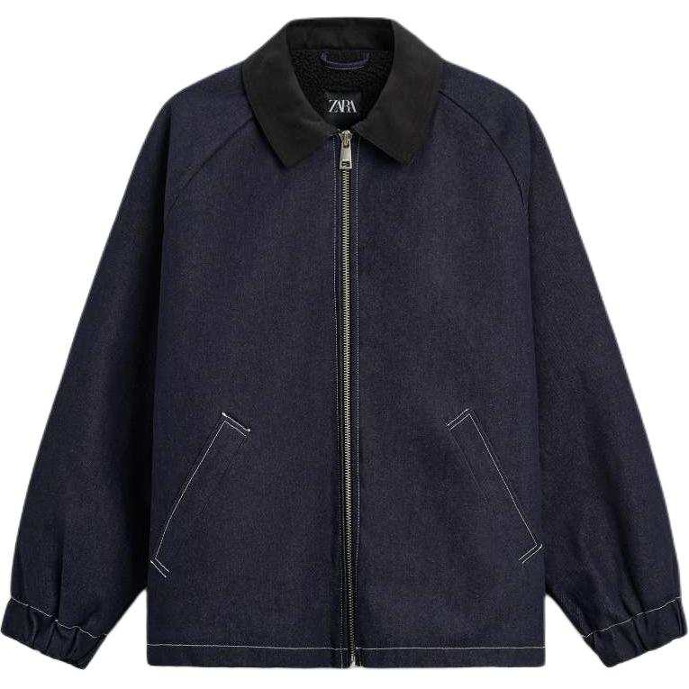 ZARA Puffer Jackets Men's Indigo Lapel Moderate Puffer Jacket