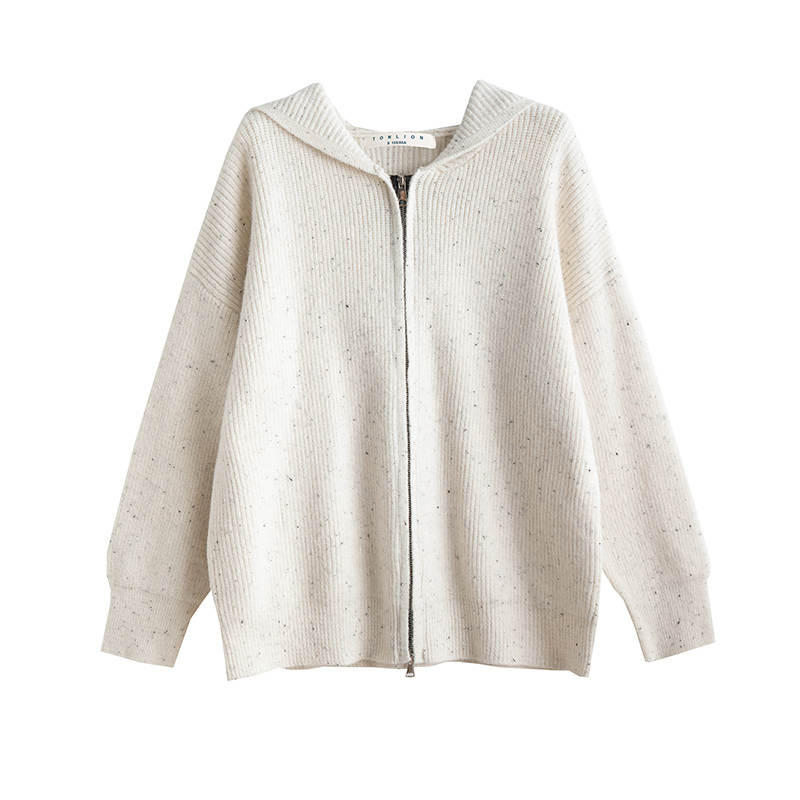Tonlion Knitwear Women's White Tone Hooded Moderate Cardigan