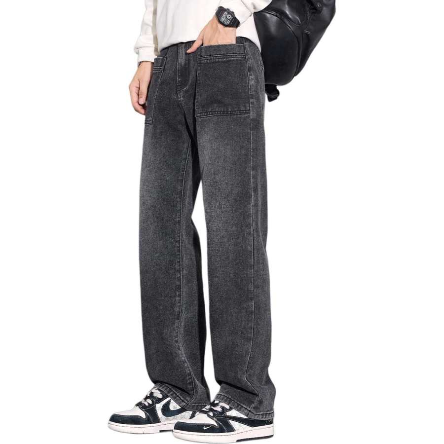 Tonlion Jeans Unisex Gray Moderate Wide Leg Pants