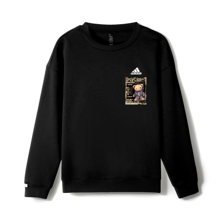 Adidas Adidas LABEL Distressed Dirty Bear M Logo Printed Pattern Crew Neck Drop Shoulder Fleece Lined Pullover Long Sleeved